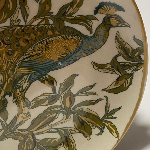 Pottery Barn Peacock Plates 9.5" Art Nouveau Ceramic Green Teal Gold White - Picture 11 of 13